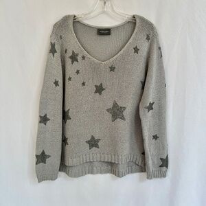 Wooden Ships V-Neck Cotton Blend Star Sweater Gray Size M/L